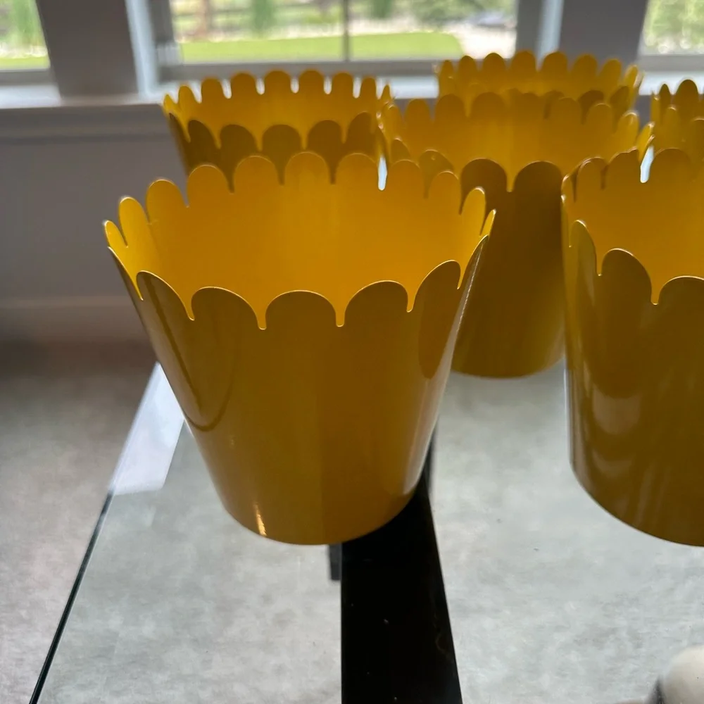 IKEA Bright Yellow Metal Scalloped Planter